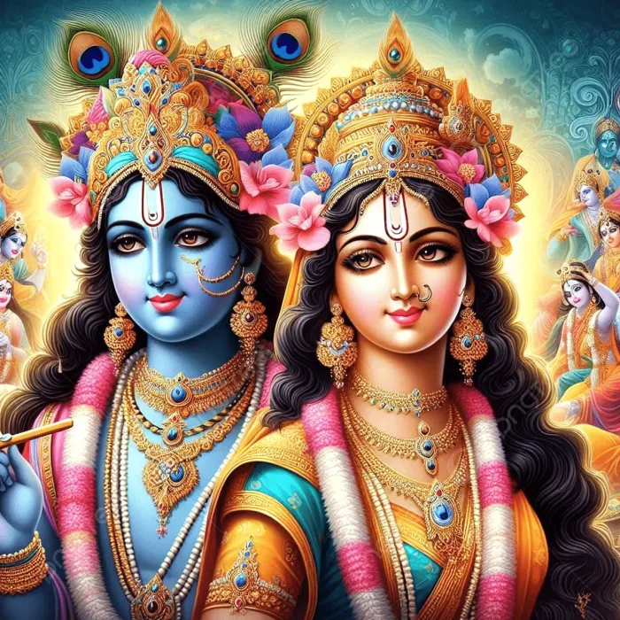 Divine Radha Krishna Radiant Portrait Print wall art print | PrintPosters.in